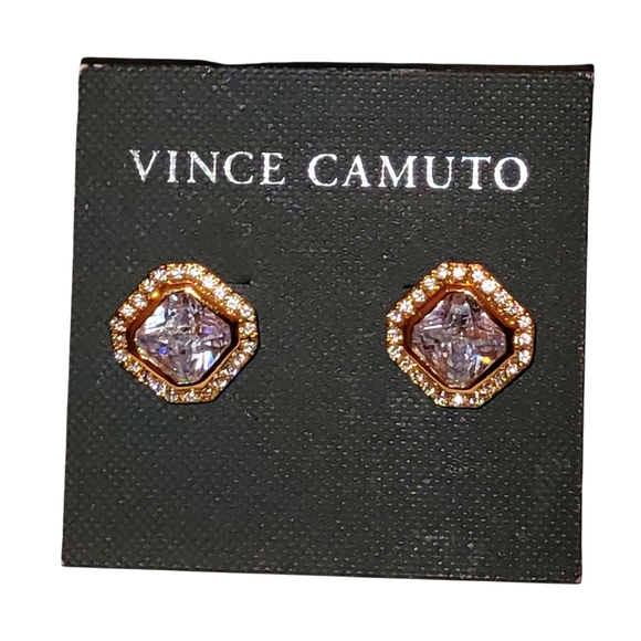 Vince Camuto Goldtone Cushion Cut Crystal & Pave Stone Stud Earrings - Picture 2 of 9
